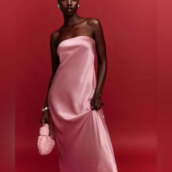 NWT Reformation Joana Silk Midi Dress in Rose Petals Pink - Picture 2 of 6